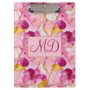 Porte-bloc Motif botanique à l'encre alcoolique Rose et Jaune
