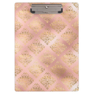 Porte-bloc Motif damassé glamour en feuille dorée et rose cla