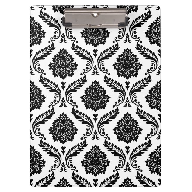 Porte-bloc Motif Damassé Rococo Noir sur Blanc (Devant)