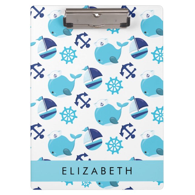 Porte-bloc Motif De Baleines, Baleines Bleues, Votre Nom (Devant)