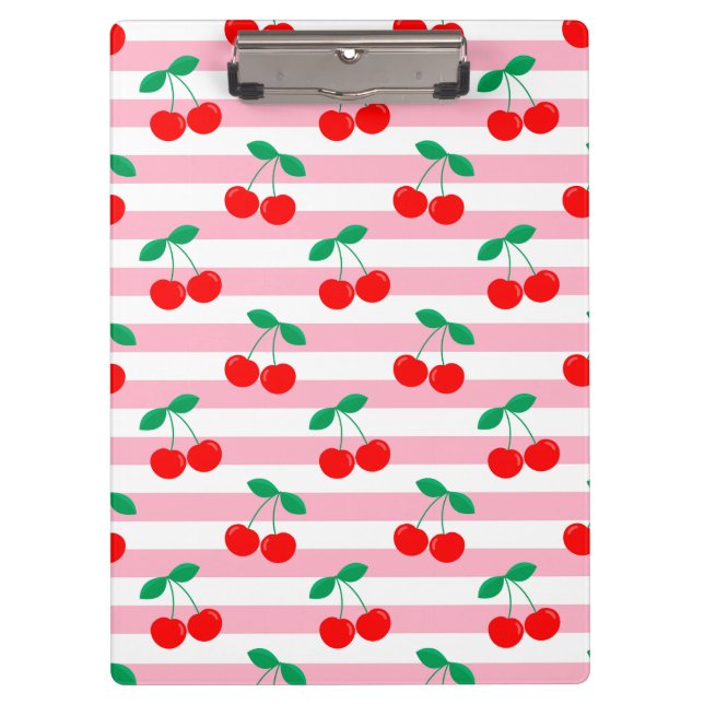 Porte-bloc Motif de cerise mignon sur fond rayé rose (Devant)