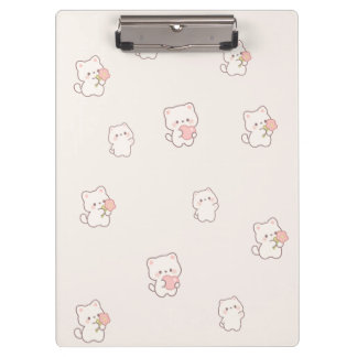 Porte-bloc Motif de chat blanc mignon – Cœurs et fleurs Kawai