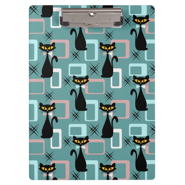 Porte-bloc Motif de chat noir du milieu du siècle (Devant)