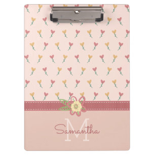 Porte-bloc Motif de cœur fleuri pastel féminin & monogramme