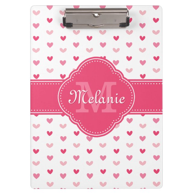 Porte-bloc Motif de coeur rose et blanc avec Monogramme (Devant)