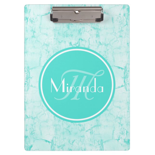 Porte-bloc Motif De Crackle À La Menthe Aqua Avec Monogramme (Devant)