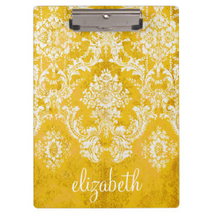 Porte-bloc Motif de Damas de Grunge Jaune avec texte personna