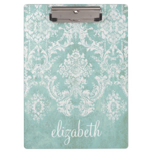 Porte-bloc Motif de Damas Vintage bleu glace avec finition gr