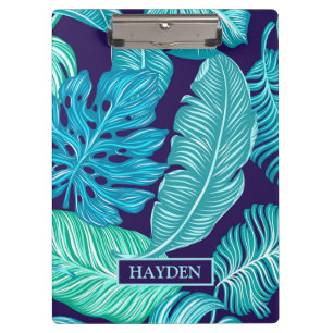 Porte-bloc Motif de feuilles vert bleu tropical personnalisé