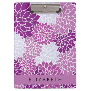 Porte-bloc Motif De Fleurs, Dahlia Violet, Votre Nom