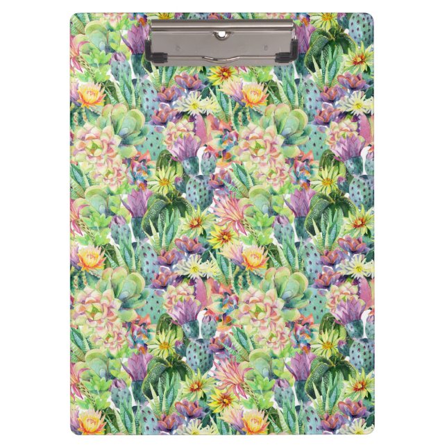 Porte-bloc Motif de floraison exotique de cactus d'aquarelle (Devant)