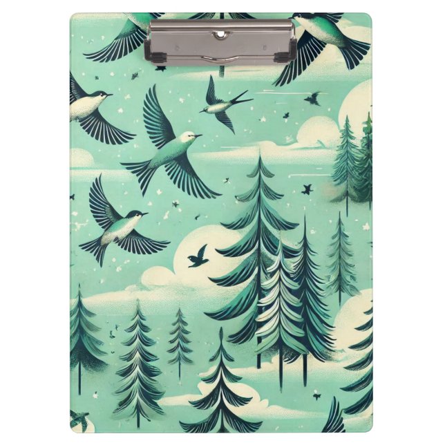 Porte-bloc Motif de forêt et d'oiseaux vert sarcelle (Devant)