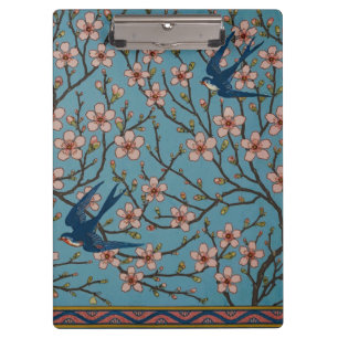 Porte-bloc Motif de l'hirondelle florale rétro bleu par Walte