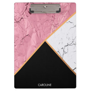 Porte-bloc Motif de marbre noir et blanc d'or rose