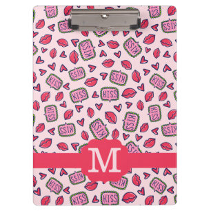 Porte-bloc Motif de monogramme avec des lèvres mignonnes et d