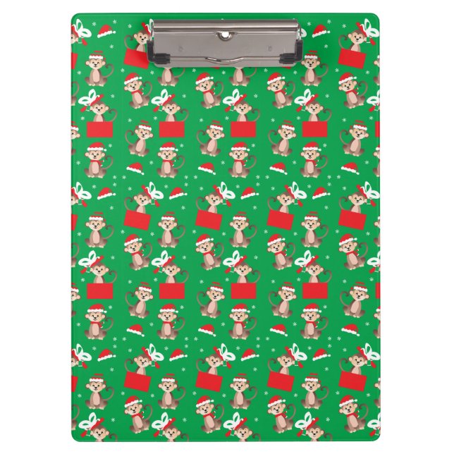 Porte-bloc Motif de Noël singe Rouge Vert (Devant)