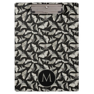 Porte-bloc Motif de papillon de nuit noir beige monogrammé