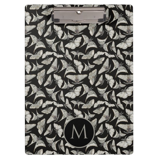 Porte-bloc Motif de papillon de nuit noir beige monogrammé  (Devant)