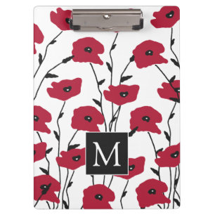 Porte-bloc Motif de pavots à monogramme moderne