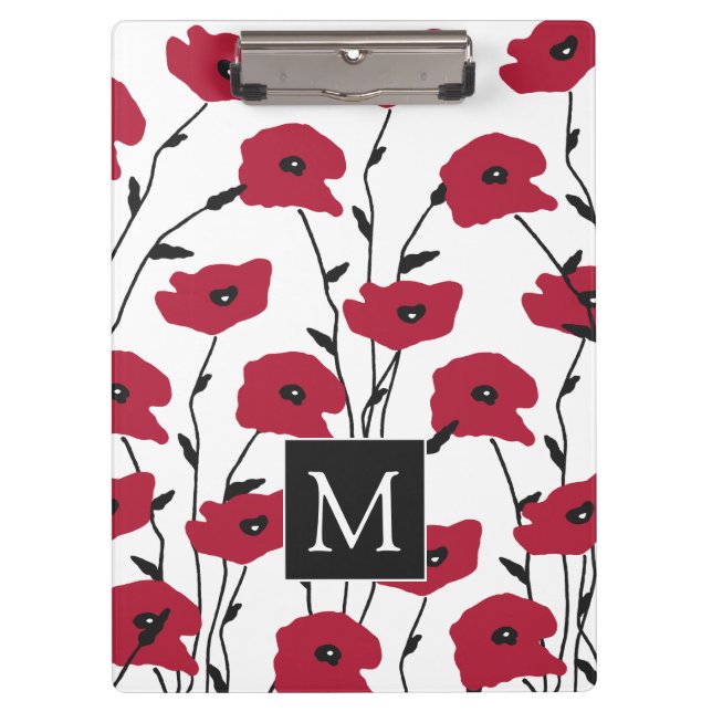 Porte-bloc Motif de pavots à monogramme moderne (Devant)