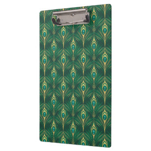 Porte-bloc Motif de plumes de paon en vert émeraude et or