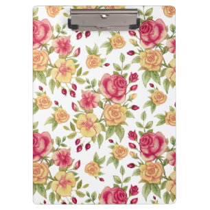 Porte-bloc Motif de roses rouges et jaunes vintage et boutons