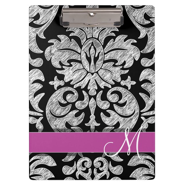 Porte-bloc Motif dentelle noir et blanc Monogramme personnali (Devant)