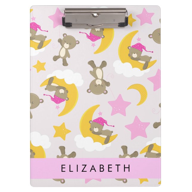 Porte-bloc Motif D'Ours, Nounours, Étoiles, Votre Nom (Devant)