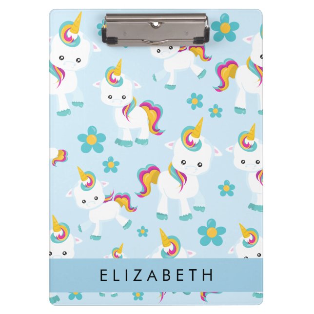 Porte-bloc Motif D'Unicornes, De Bonnes Unicornes, Votre Nom (Devant)