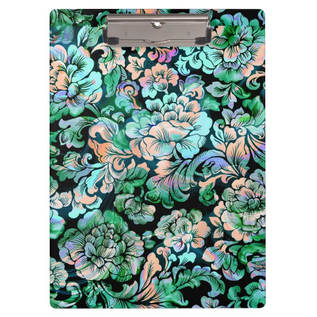 Porte-bloc Motif floral en vert et pêche (Devant)