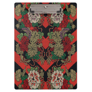 Porte-bloc Motif floral japonais vintage pivoine rouge noir