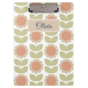 Porte-bloc Motif floral rétro rose pastel du milieu du siècle