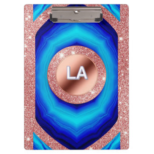 Porte-bloc Motif géométrique bleu abstrait avec or rose