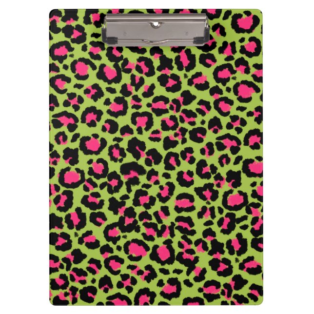 Porte-bloc Motif léopard en framboise sur Lime Green (Devant)
