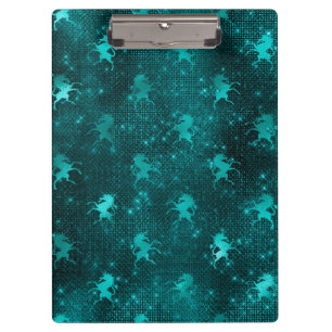 Porte-bloc Motif Licornes Paillettes Glam Ombré Sarcelle