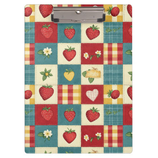 Porte-bloc Motif Maison de Campagne Patchwork de Fraises Vint