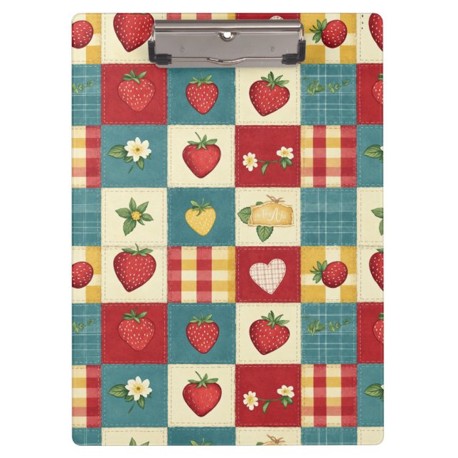 Porte-bloc Motif Maison de Campagne Patchwork de Fraises Vint (Devant)