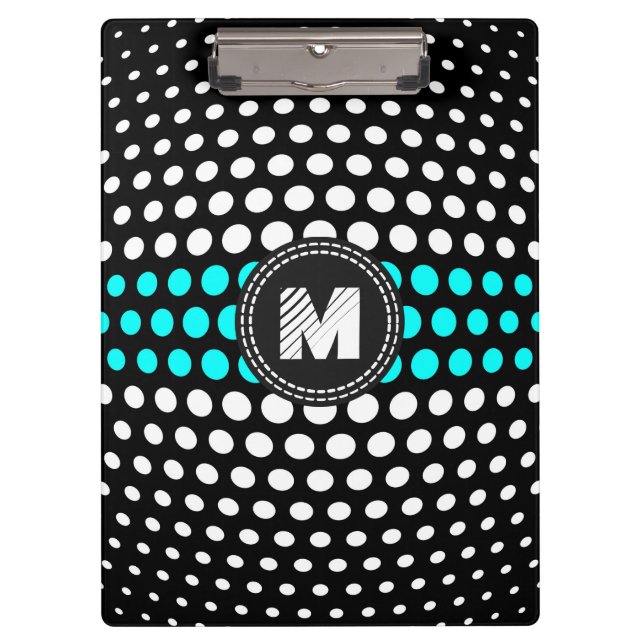 Porte-bloc Motif Monogram Aqua & White Pois (Devant)