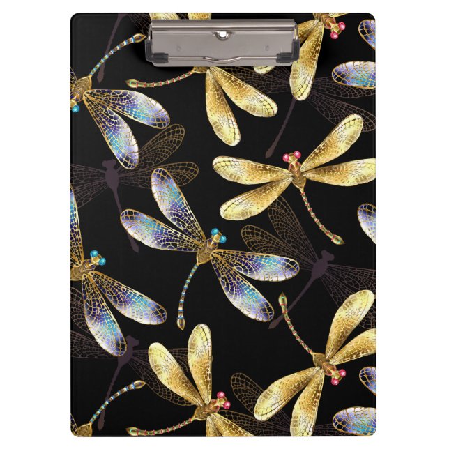Porte-bloc Motif sans couture avec libellules d'or (Devant)