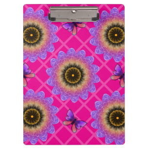 Porte-bloc Motif Tournesol et Papillon en Velours Violet