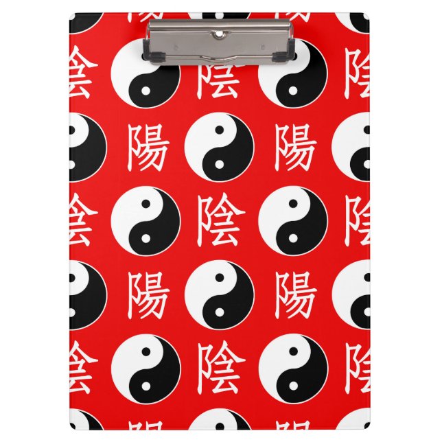 Porte-bloc Motif Yinyang chinois sur fond rouge (Devant)