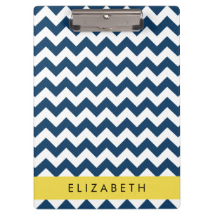Porte-bloc Navy Blue Zigzag, Navy Blue Chevron, Votre nom