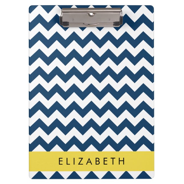 Porte-bloc Navy Blue Zigzag, Navy Blue Chevron, Votre nom (Devant)