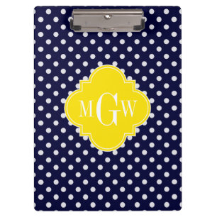Porte-bloc Navy White Polka Dots Yellow Quatrefoil 3 monogram
