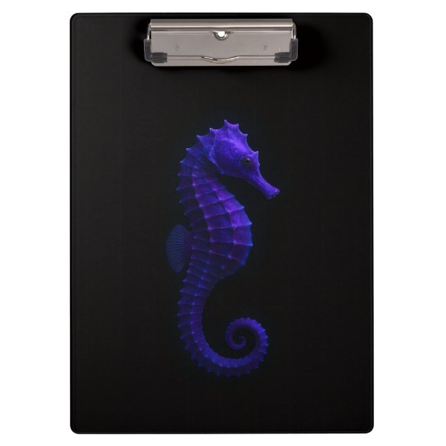 Porte-bloc noir 4 Luxe, hippocampe bleu violet (Devant)