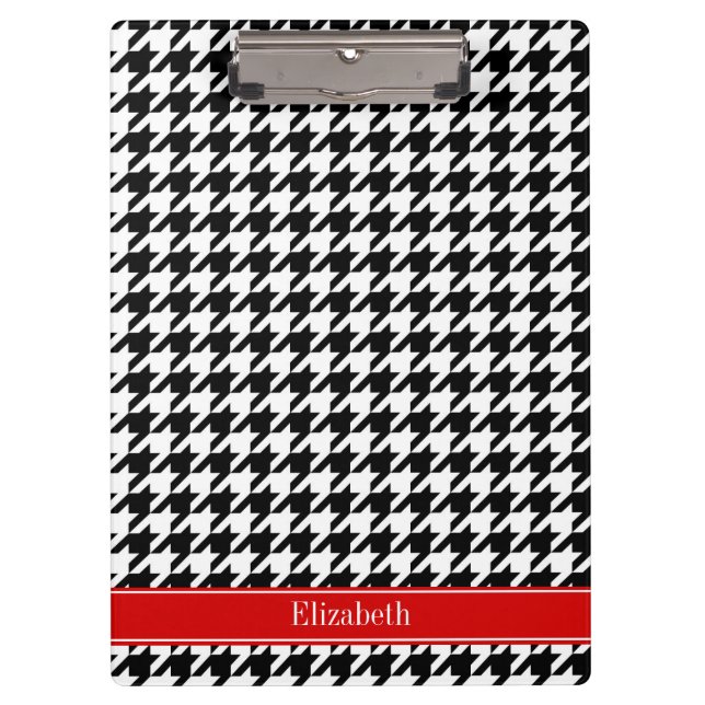 Porte-bloc Noir Blanc Cane Noir Rouge Nom Monogramme (Devant)