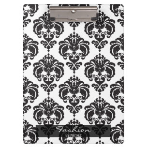 Porte-bloc Noir Blanc Damask Chic Elegant Glam Personnalisé