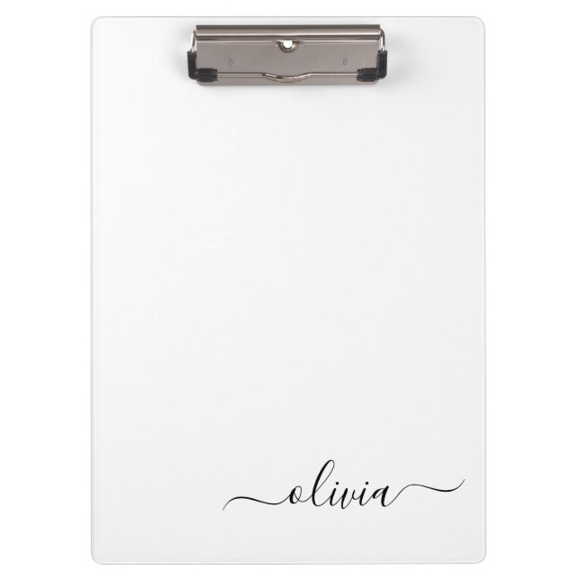 Porte-bloc Noir Blanc moderne Script Girl Monogramme Nom (Devant)