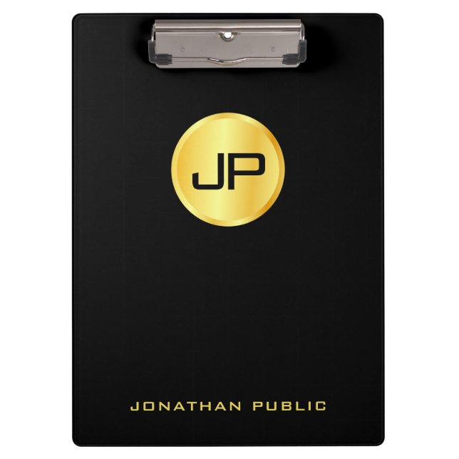 Porte-bloc Noir Et Or Monogramme Moderne Élégant (Devant)