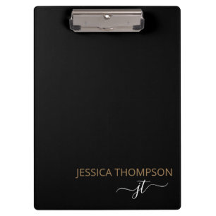 Porte-bloc Noir moderne Simple Script Monogramme Nom
